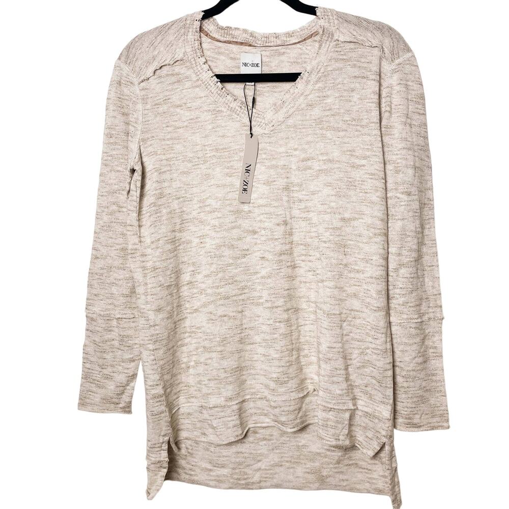 NIC+ZOE Weekend Warrior Sweater Neutral Mix Boho Rustic Distressed Grunge